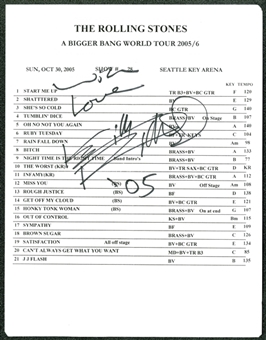 Keith Richards Signed & Inscribed Rolling Stones Set List 2005 Bigger Bang World Tour (JSA)